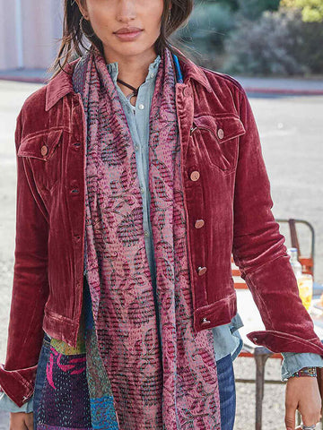 Airchics court veste unicolore velours boutonnage avec poches col revers femme vintage